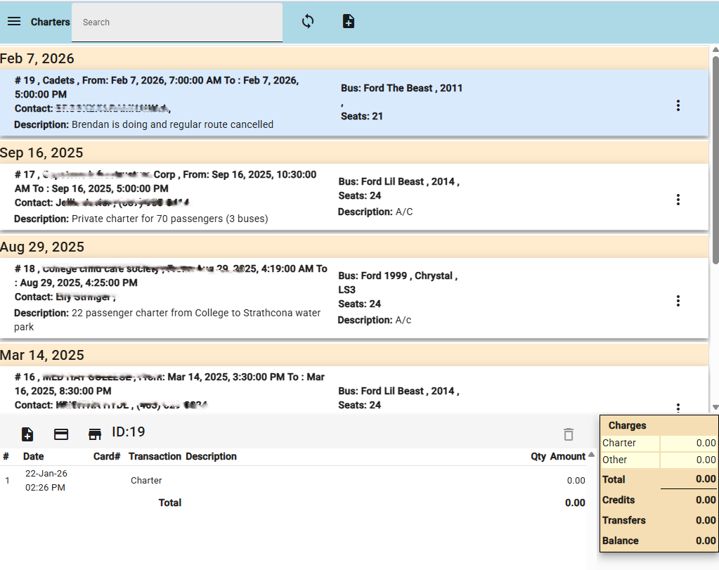 charter operations in passenger booking software