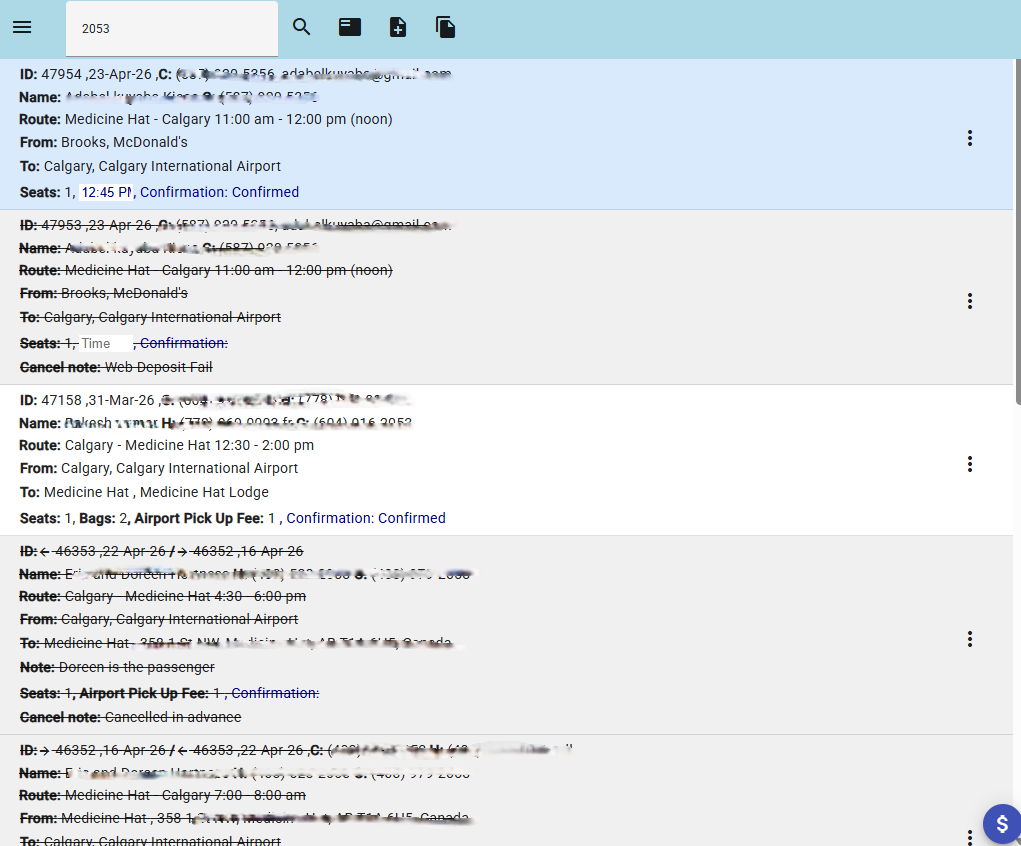 reservation search in passenger booking software